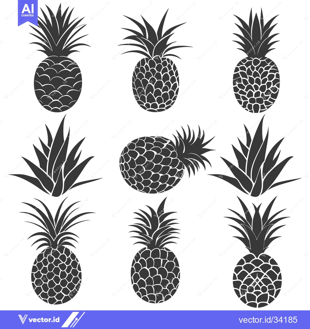 Premium Vector dari Collection of Silhouette Pineapples and Leaves