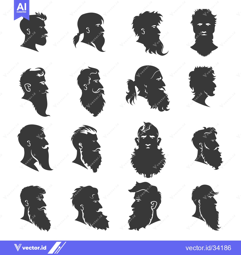 Premium Vector dari Collection of Silhouette Portraits of Bearded Men