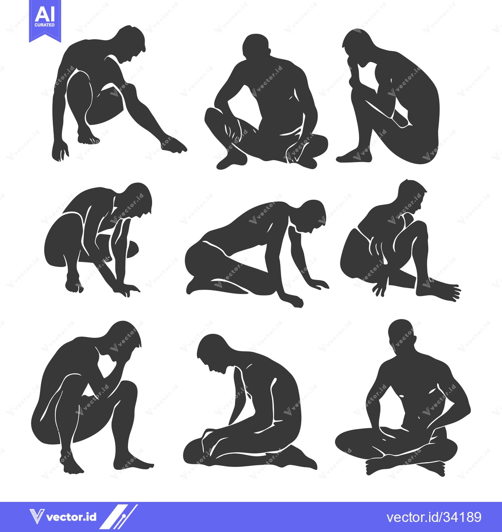 Premium Vector dari Collection of Silhouettes Depicting Men in Various Sitting Poses