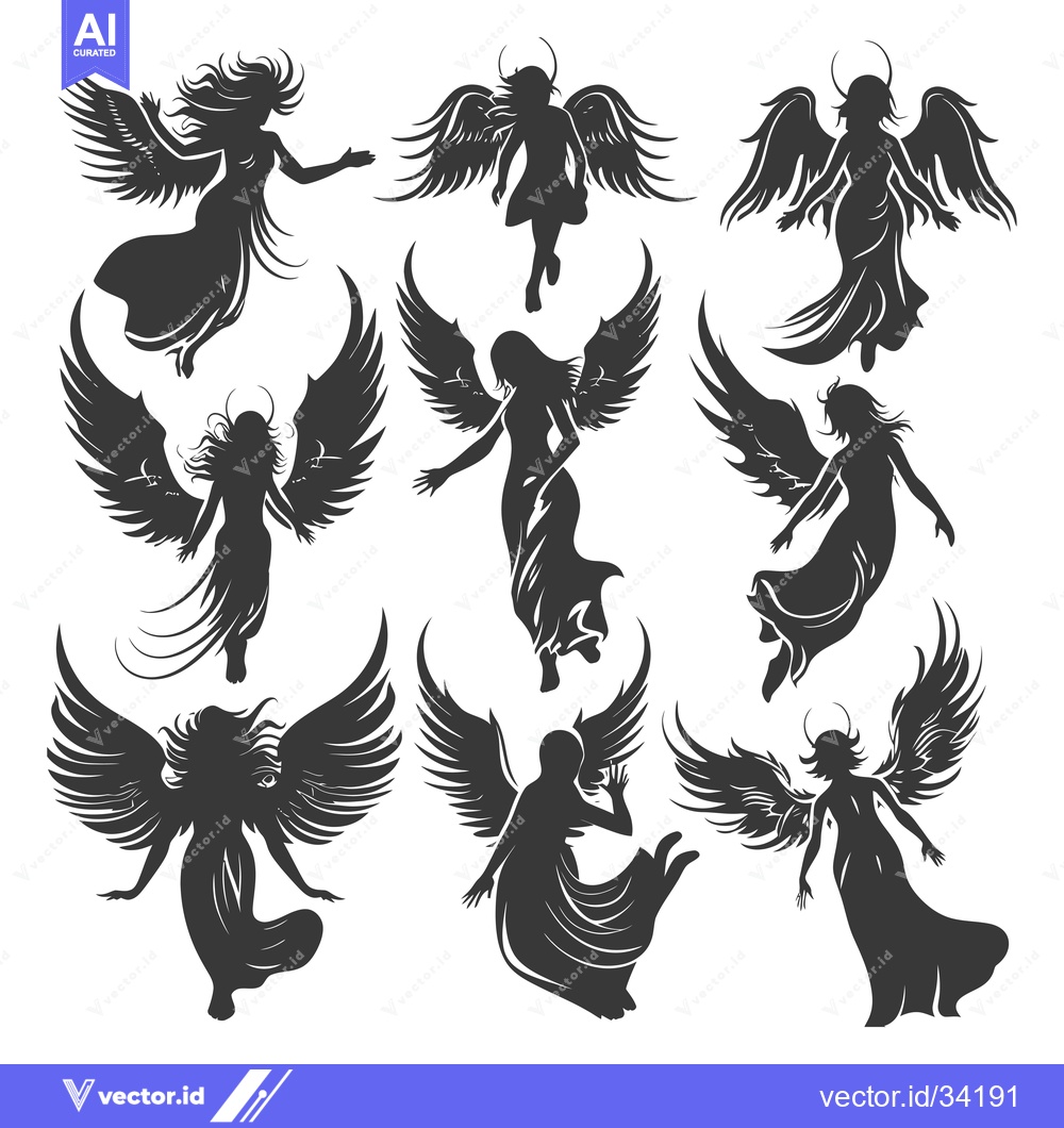Premium Vector dari Collection of Silhouettes of Angels with Wings