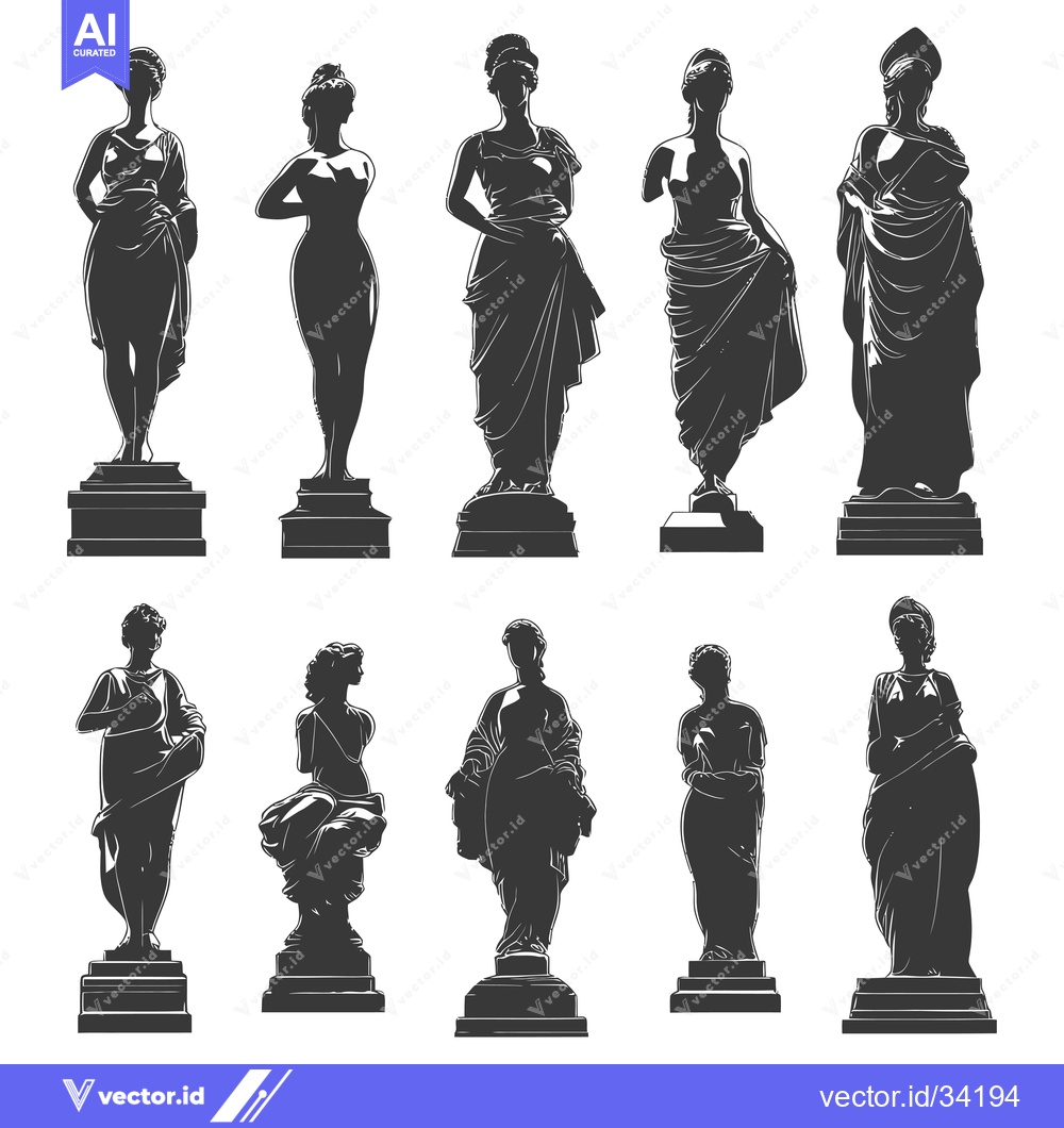 Premium Vector dari Collection of Silhouettes of Classical Female Statues