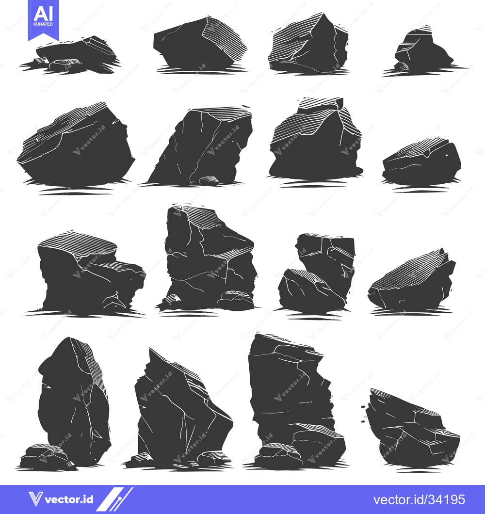 Premium Vector dari Collection of Silhouettes of Cracked and Jagged Rocks