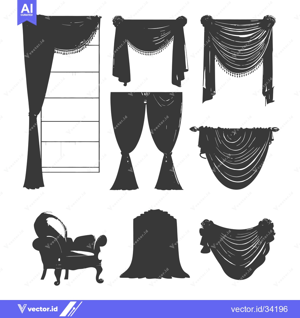 Premium Vector of Collection of Silhouettes of Curtains, Draperies, and a Chair
