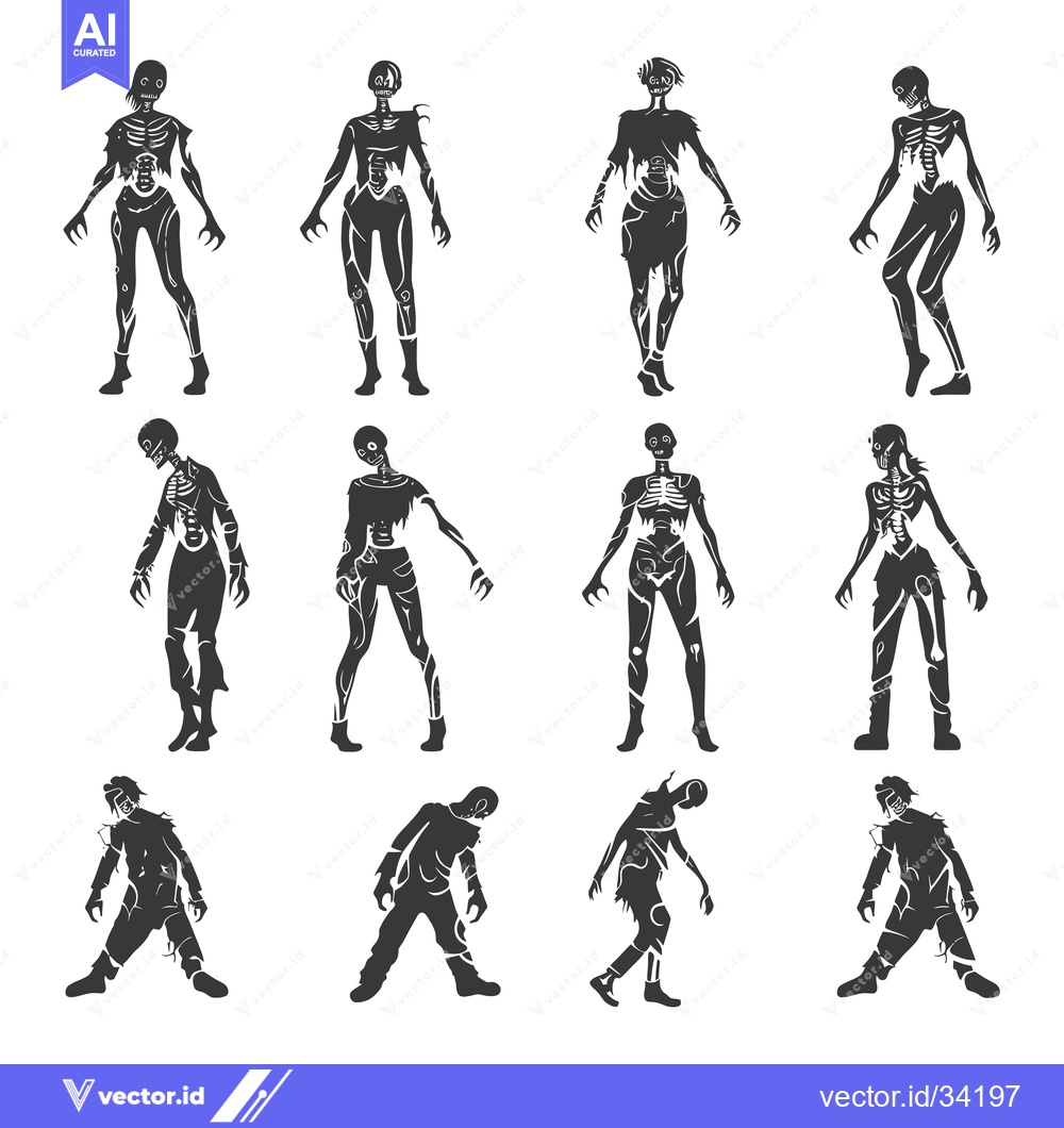 Premium Vector of Collection of Silhouettes of Decaying Zombies in Various Poses