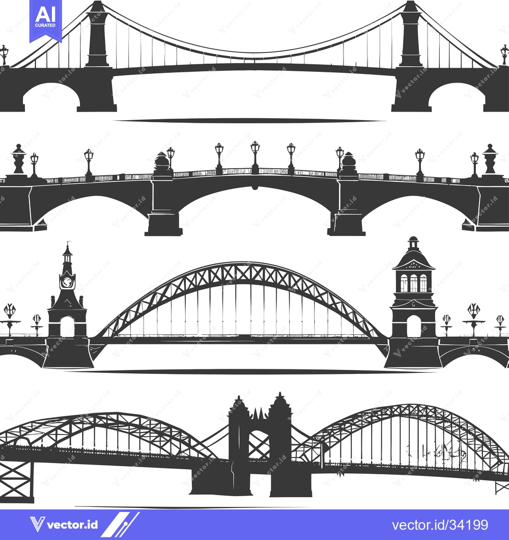 Premium Vector of Collection of Silhouettes of Different Types of Bridges