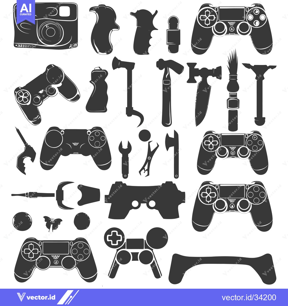 Premium Vector dari Collection of Silhouettes of Everyday Objects and Video Game Controlle