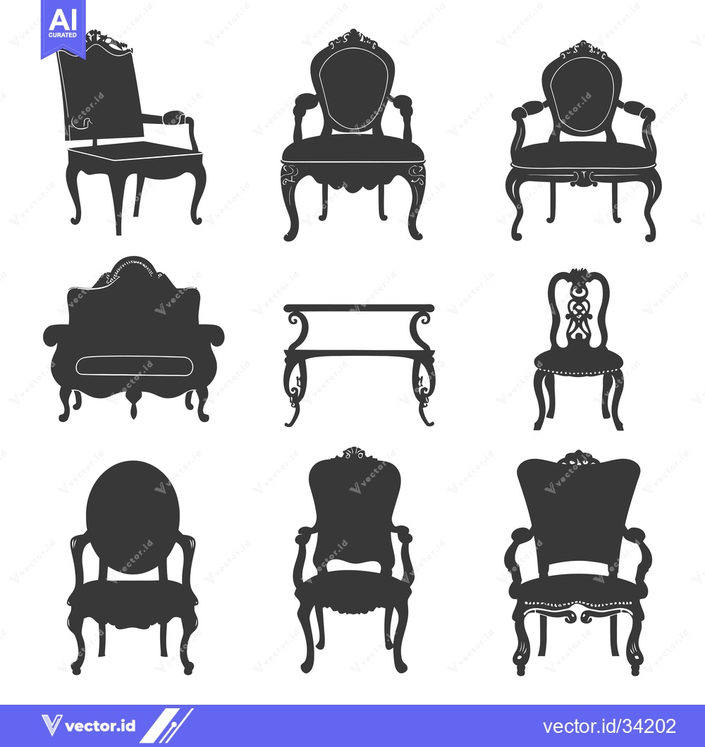 Premium Vector dari Collection of Silhouettes of Ornate Chairs and a Table