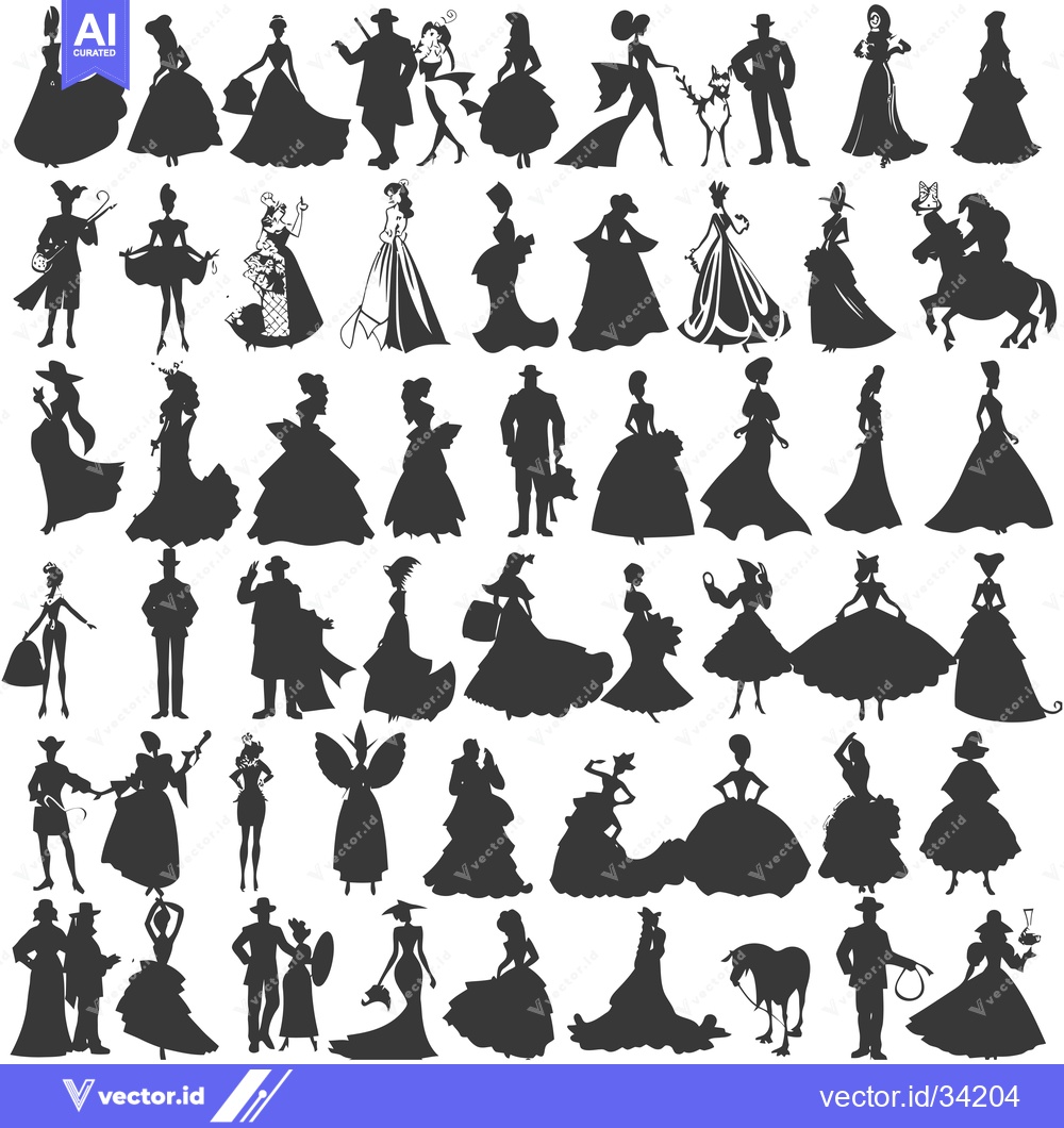 Premium Vector dari Collection of Silhouettes of People in Elegant Attire