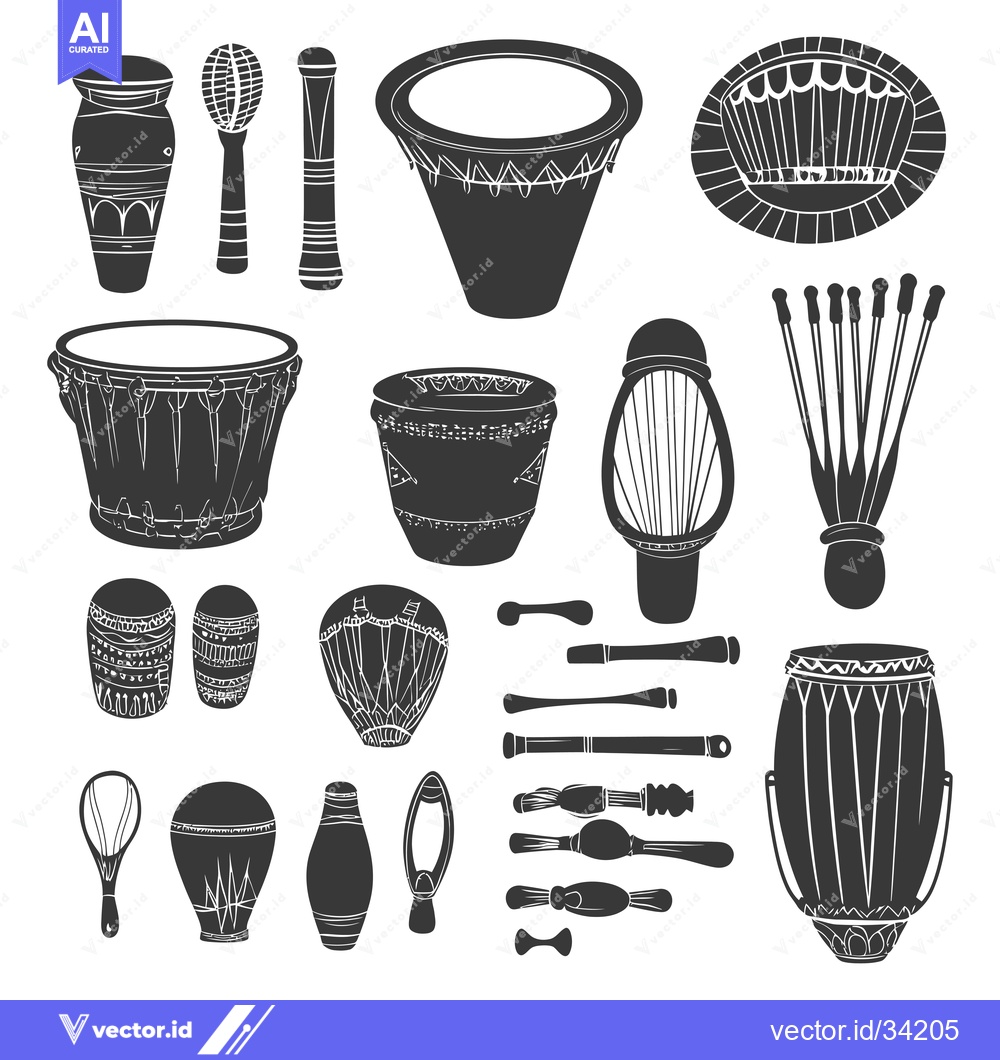 Premium Vector dari Collection of Silhouettes of Traditional African Musical Instruments