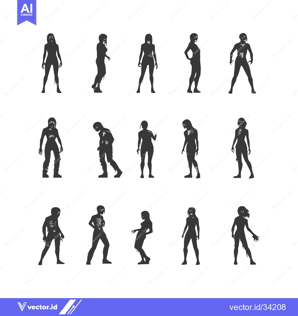 Premium Vector dari Collection of Silhouettes of Undead Zombies in Various Poses