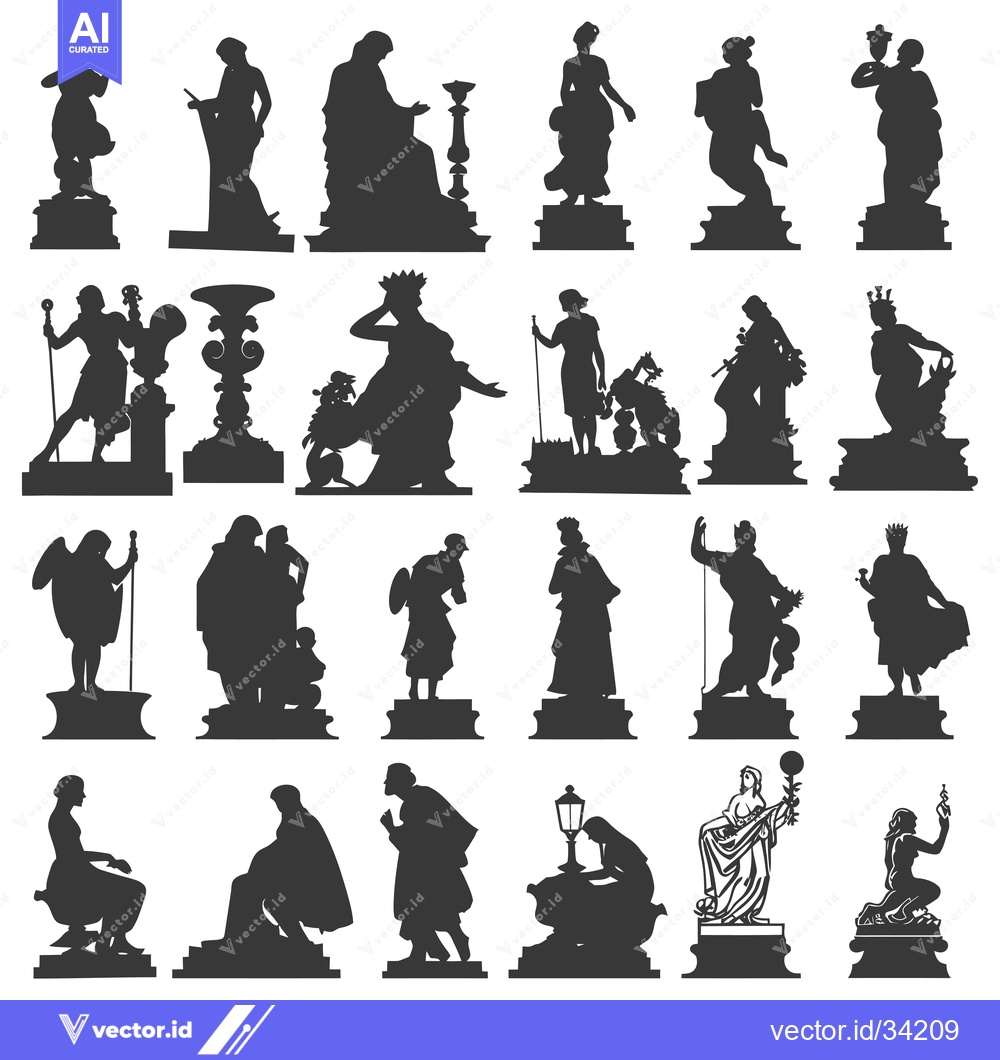 Premium Vector dari Collection of Silhouettes of Various Statues