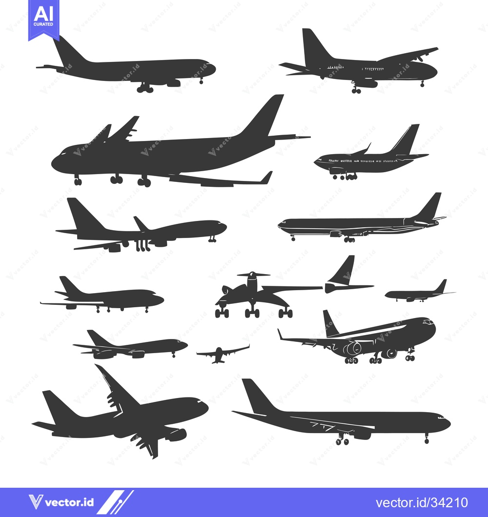 Premium Vector of Collection of Silhouettes of Various Types of Airplanes