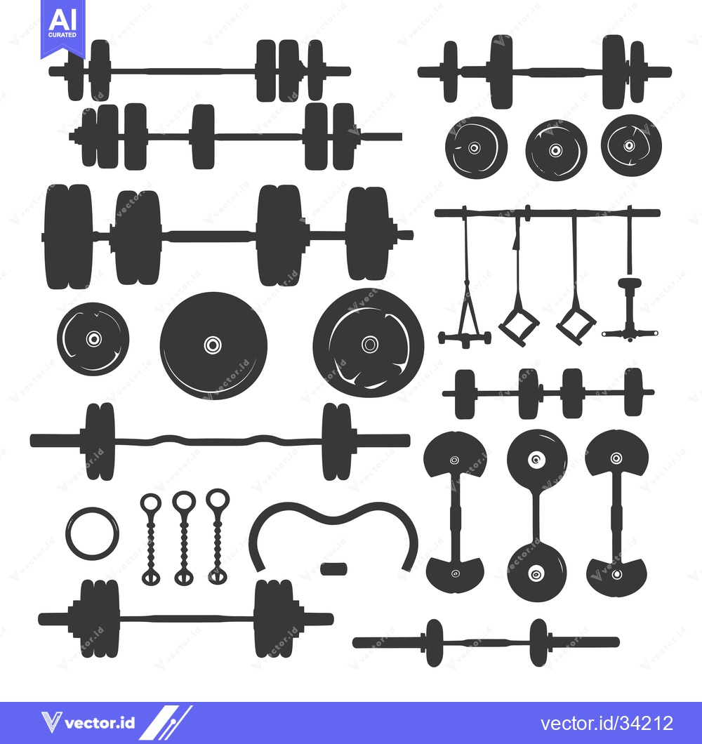 Premium Vector of Collection of Silhouettes of Weights, Barbells, and Gym Equipment