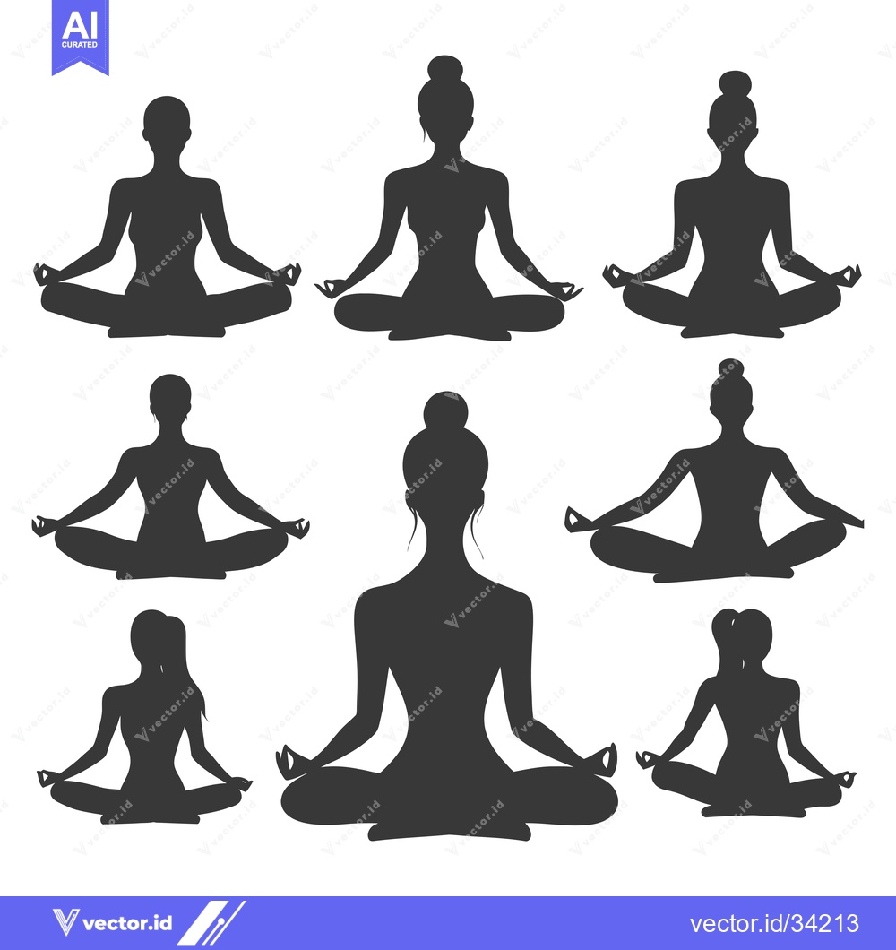 Premium Vector dari Collection of Silhouettes of Women in Lotus Meditation Pose