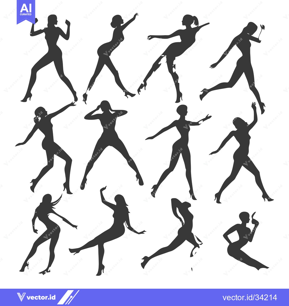 Premium Vector dari Collection of Silhouettes of Women in Various Poses