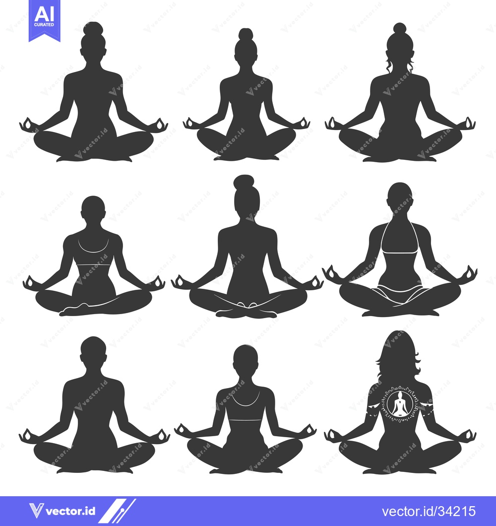 Premium Vector dari Collection of Silhouettes of Women Meditating in Yoga Pose