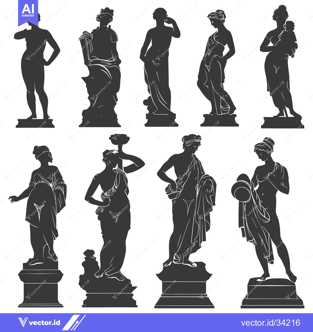 Premium Vector dari Collection of Silhouette Statues of Women in Grecian Dress
