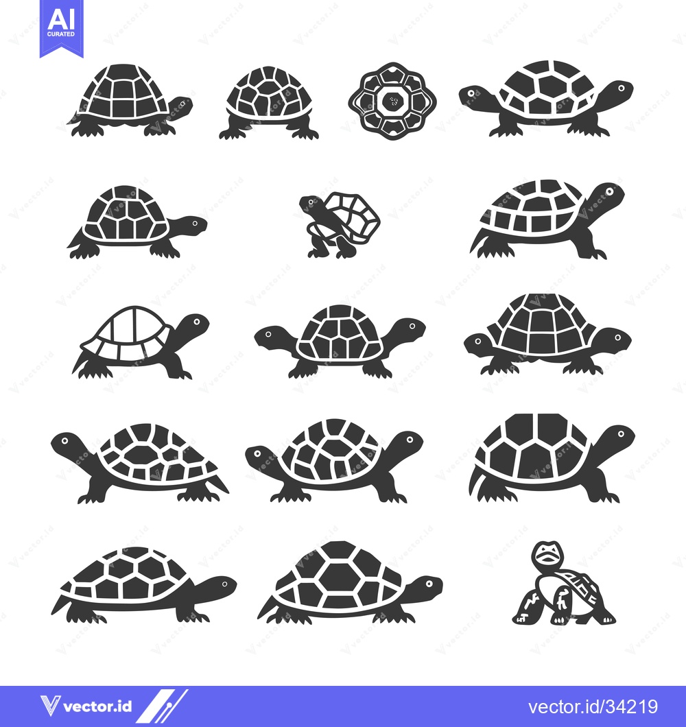 Premium Vector of Collection of Silhouette Turtle Illustrations in Different Poses