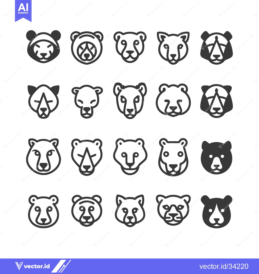 Premium Vector dari Collection of Simple Animal Face Icons in Black and White