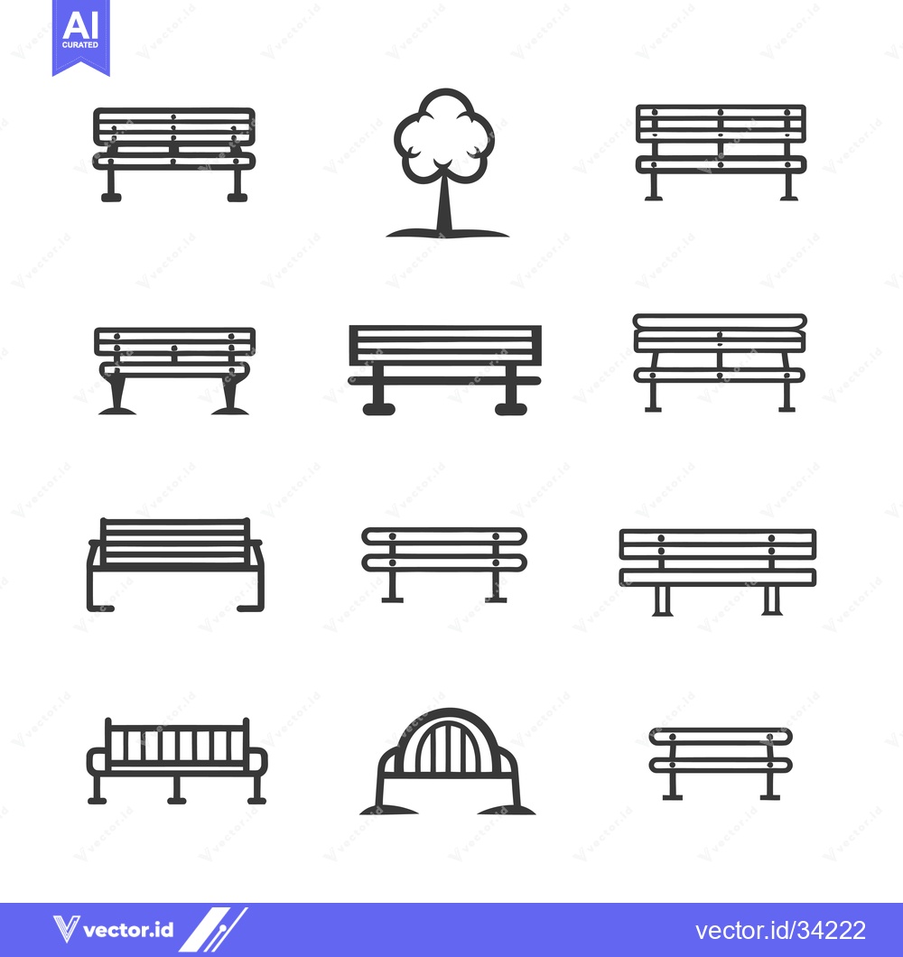 Premium Vector of Collection of Simple Bench Line Icons with a Single Tree