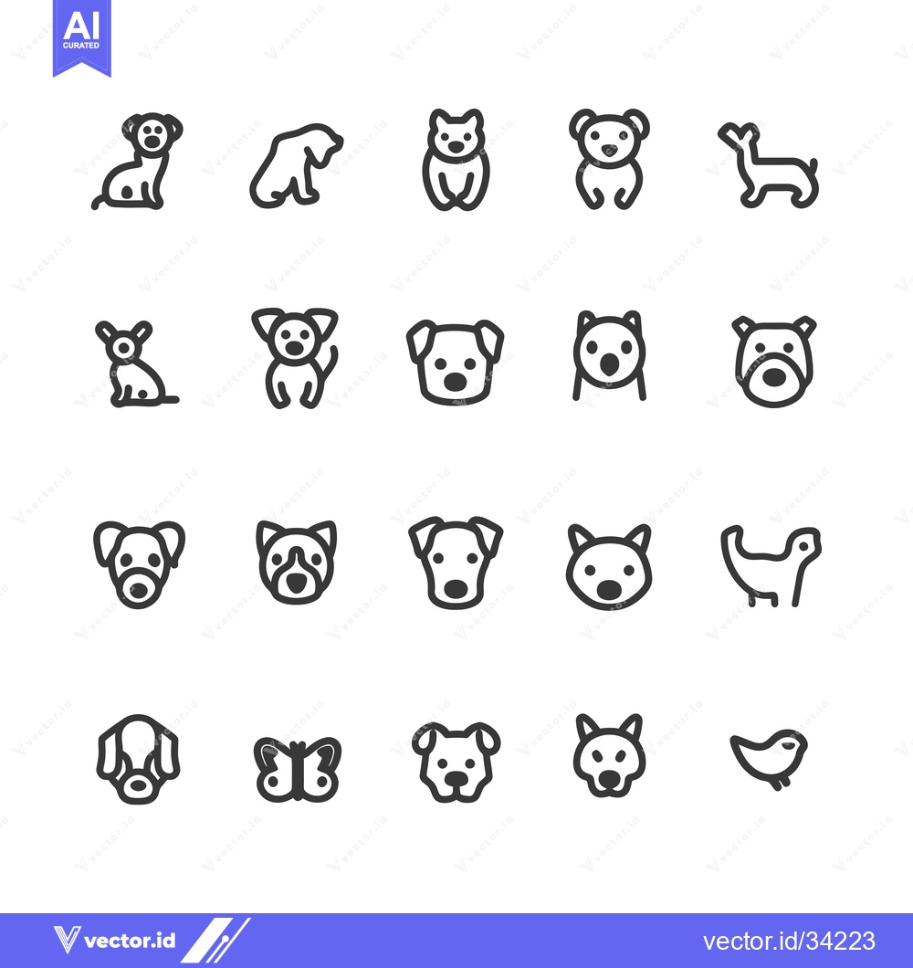 Premium Vector dari Collection of Simple Black and White Animal Outline Icons
