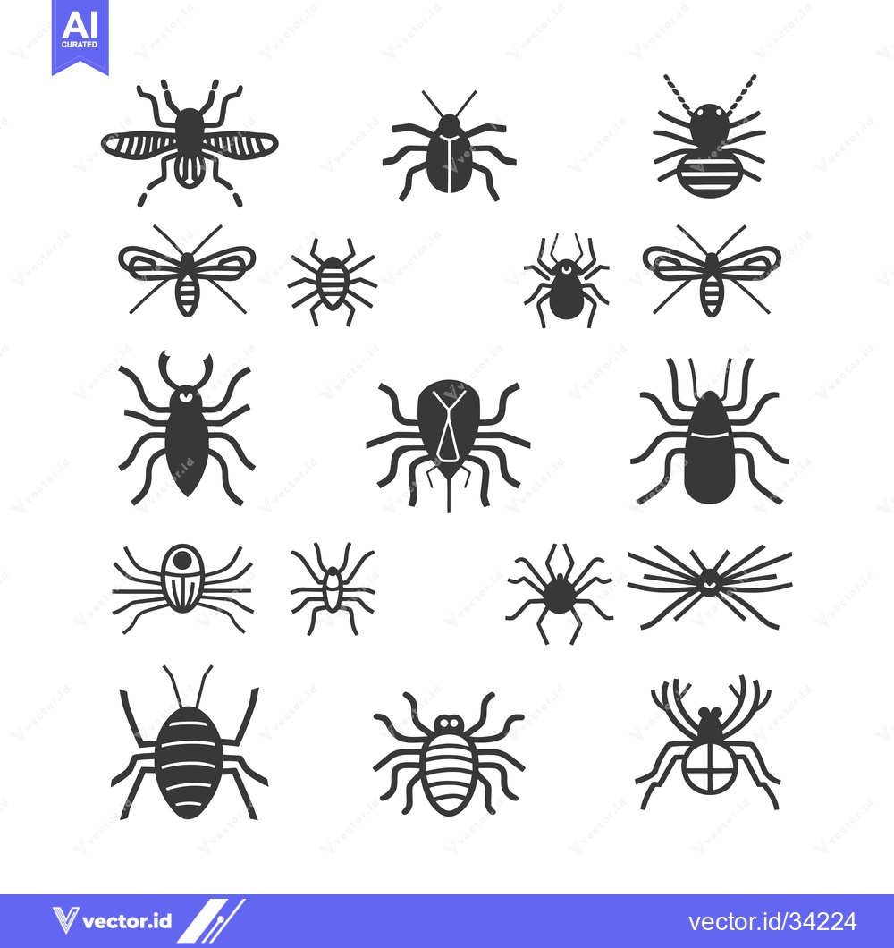 Premium Vector dari Collection of Simple Black and White Bug Icons
