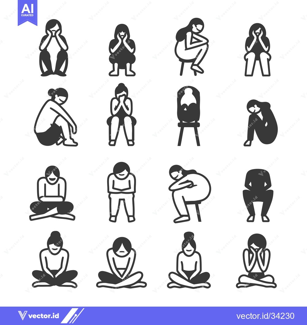 Premium Vector dari Collection of Simple Black and White Illustrations Depicting Sitting W