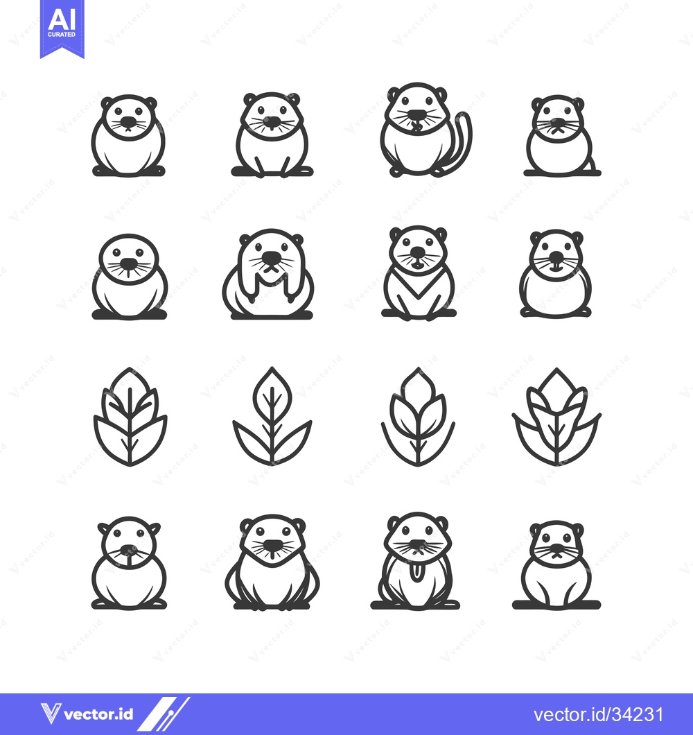 Premium Vector of Collection of Simple Black and White Line Drawings of Capybaras and Le
