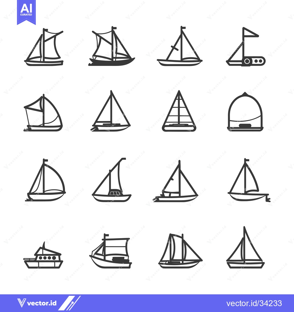 Premium Vector dari Collection of Simple Black and White Sailboat Icons