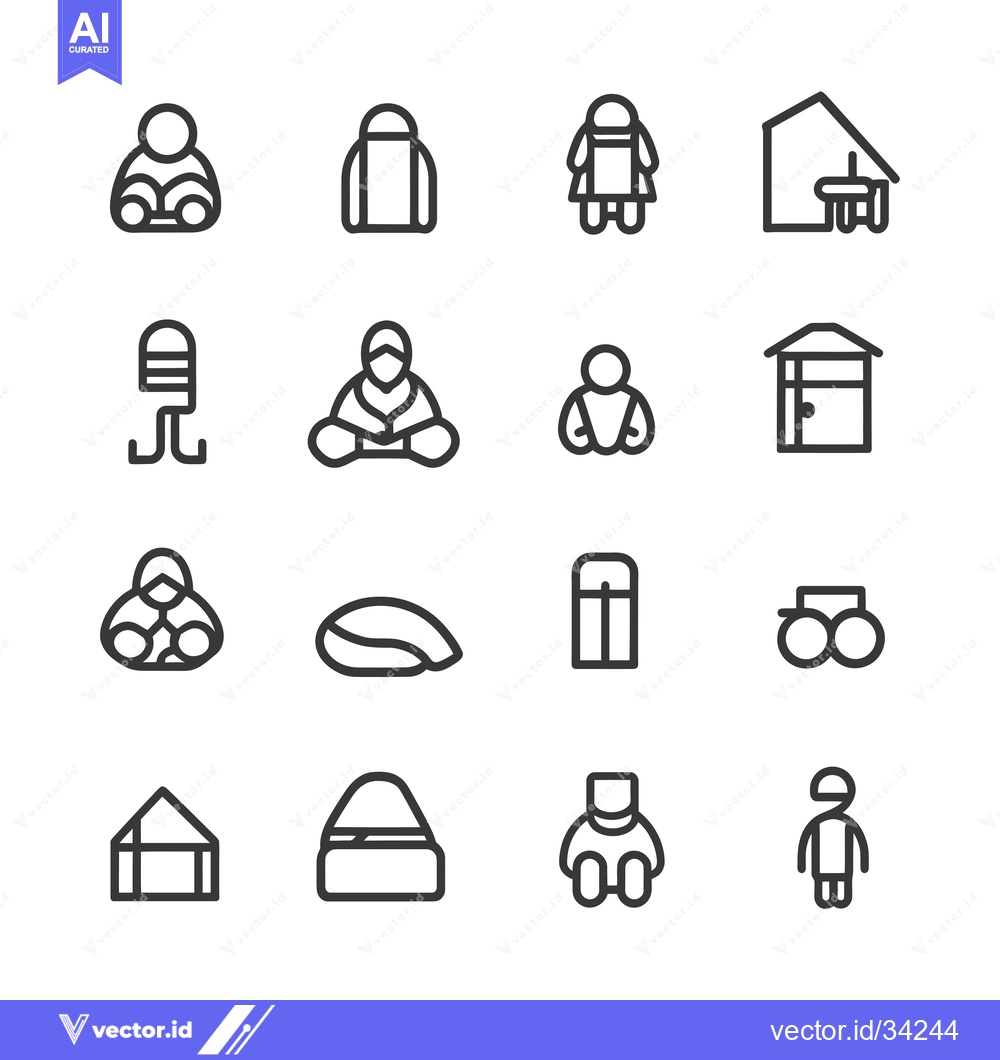 Premium Vector dari Collection of Simple Line Art Icons Depicting People, Houses, and Obje