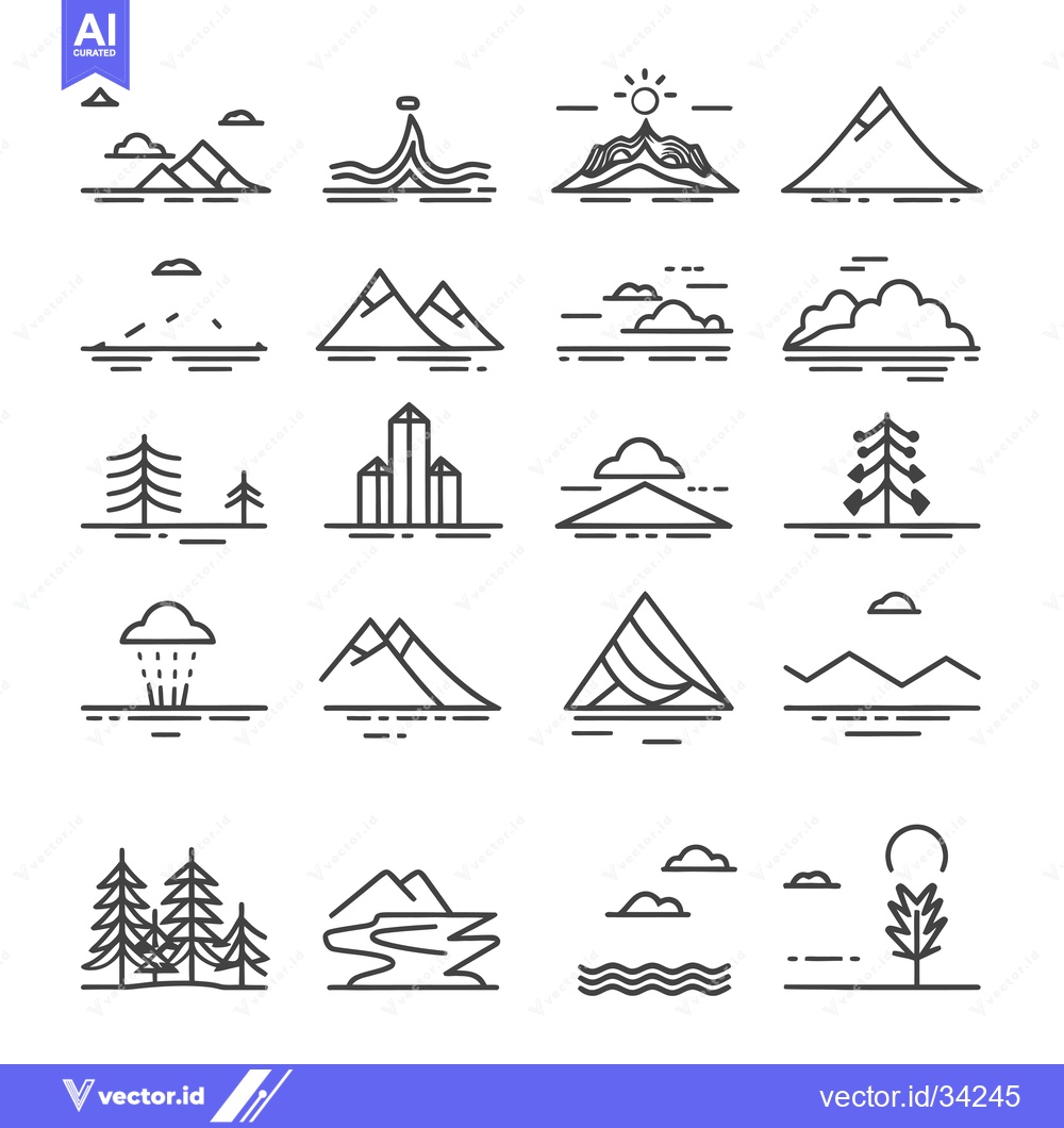 Premium Vector of Collection of Simple Line Art Landscape Illustrations