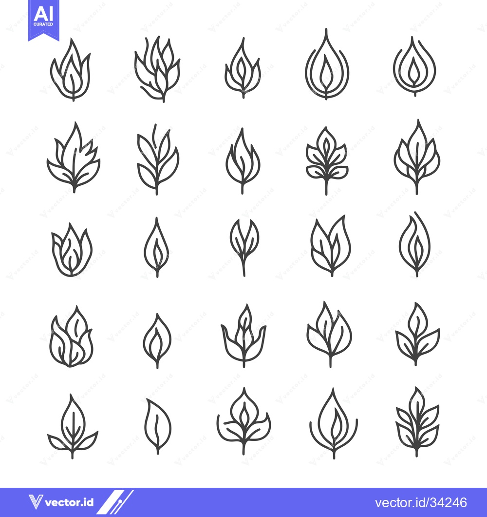 Premium Vector dari Collection of Simple Line Art Leaf Icons