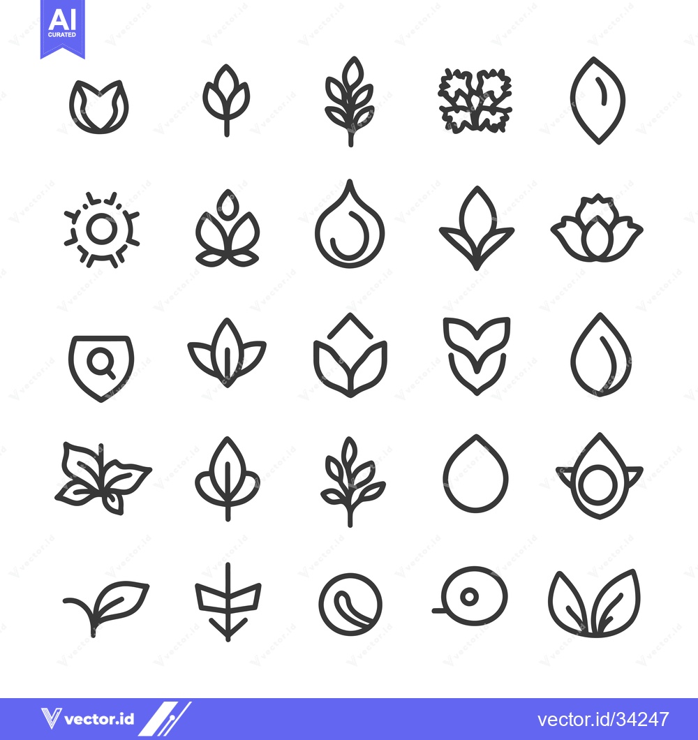 Premium Vector dari Collection of Simple Line Art Plant and Leaf Icons