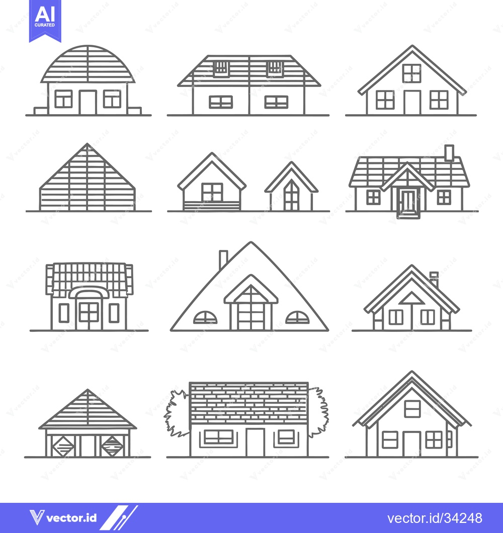Premium Vector dari Collection of Simple Line Drawings of Houses