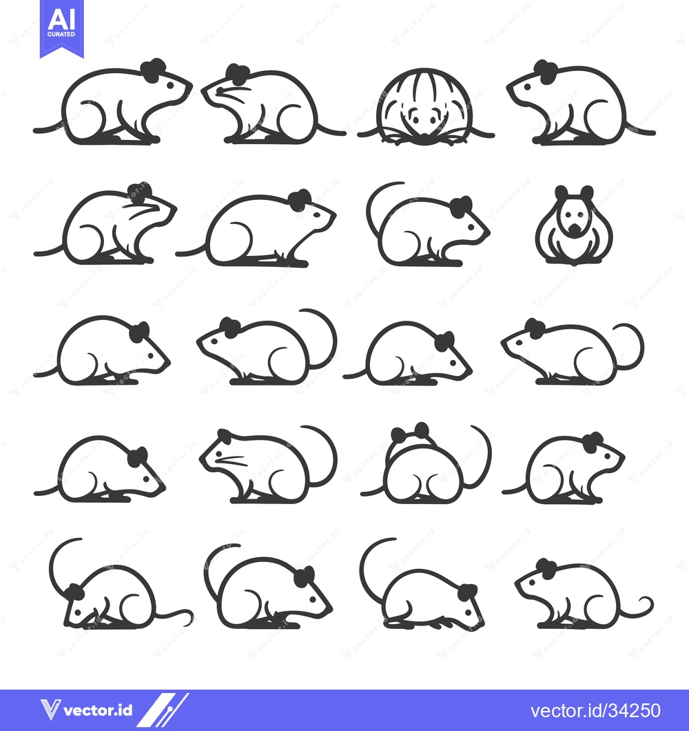 Premium Vector dari Collection of Simple Line Drawings of Mice in Various Poses
