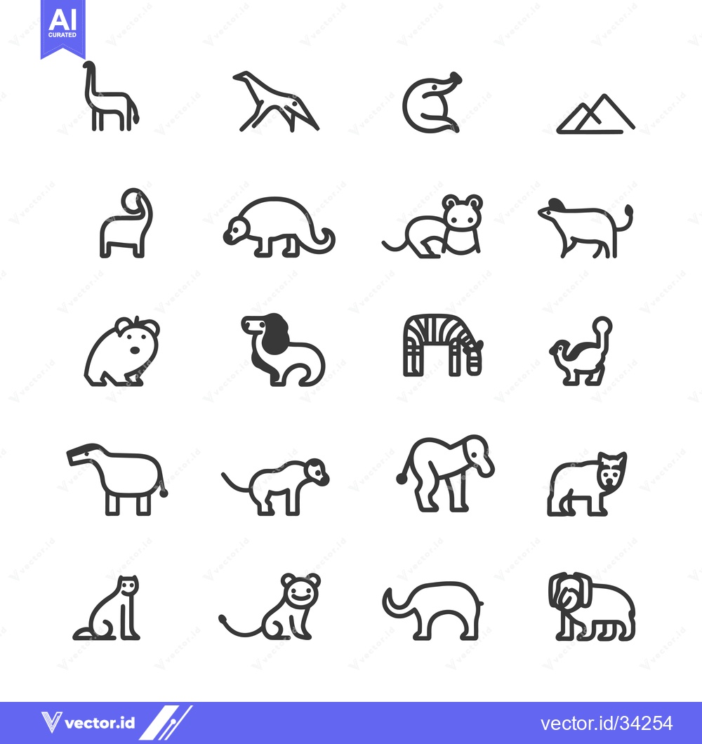 Premium Vector of Collection of Simple Line Drawings of Various Animals