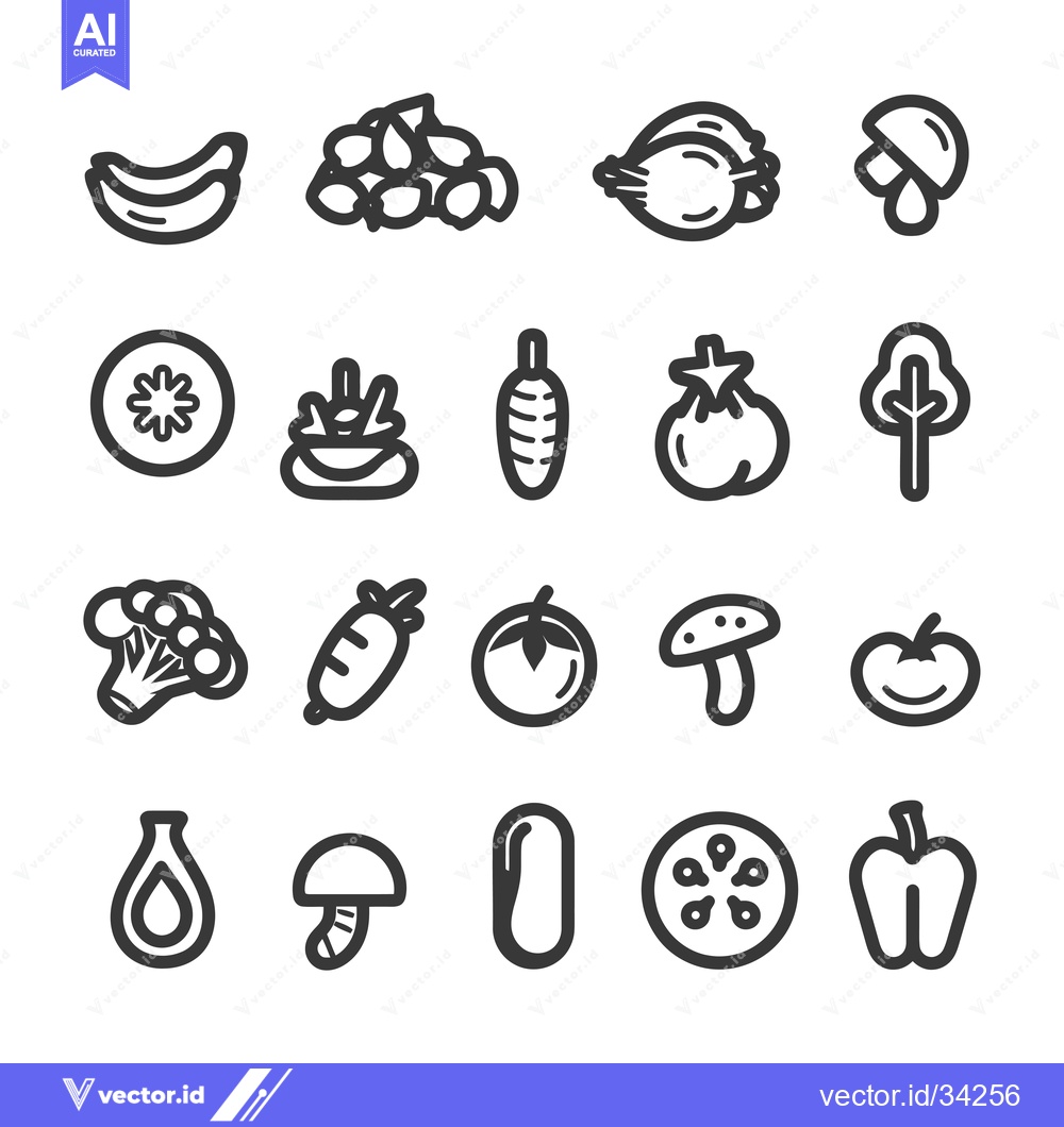 Premium Vector dari Collection of Simple Line Drawings of Various Fruits and Vegetables