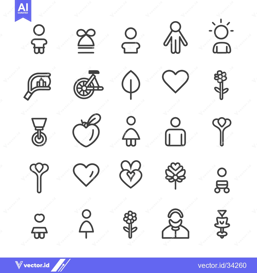 Premium Vector dari Collection of Simple Line Icons Depicting People, Hearts, Flowers, and