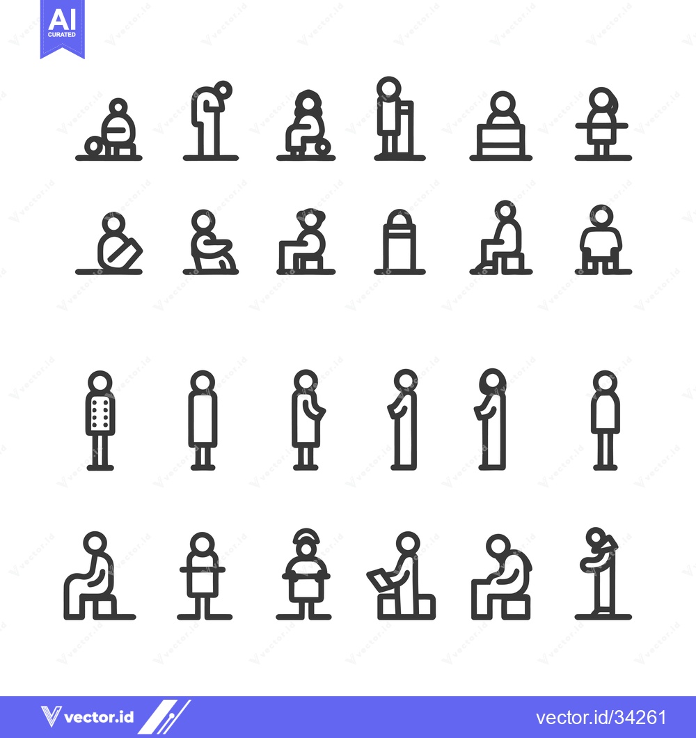 Premium Vector dari Collection of Simple Line Icons Depicting People in Different Poses