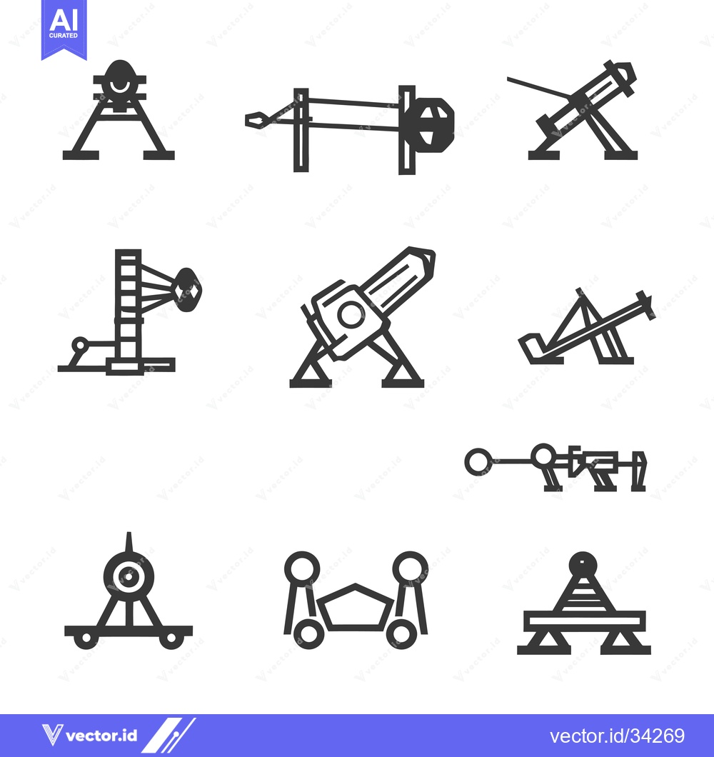 Premium Vector of Collection of Simple Medieval Siege Weapons Line Icons