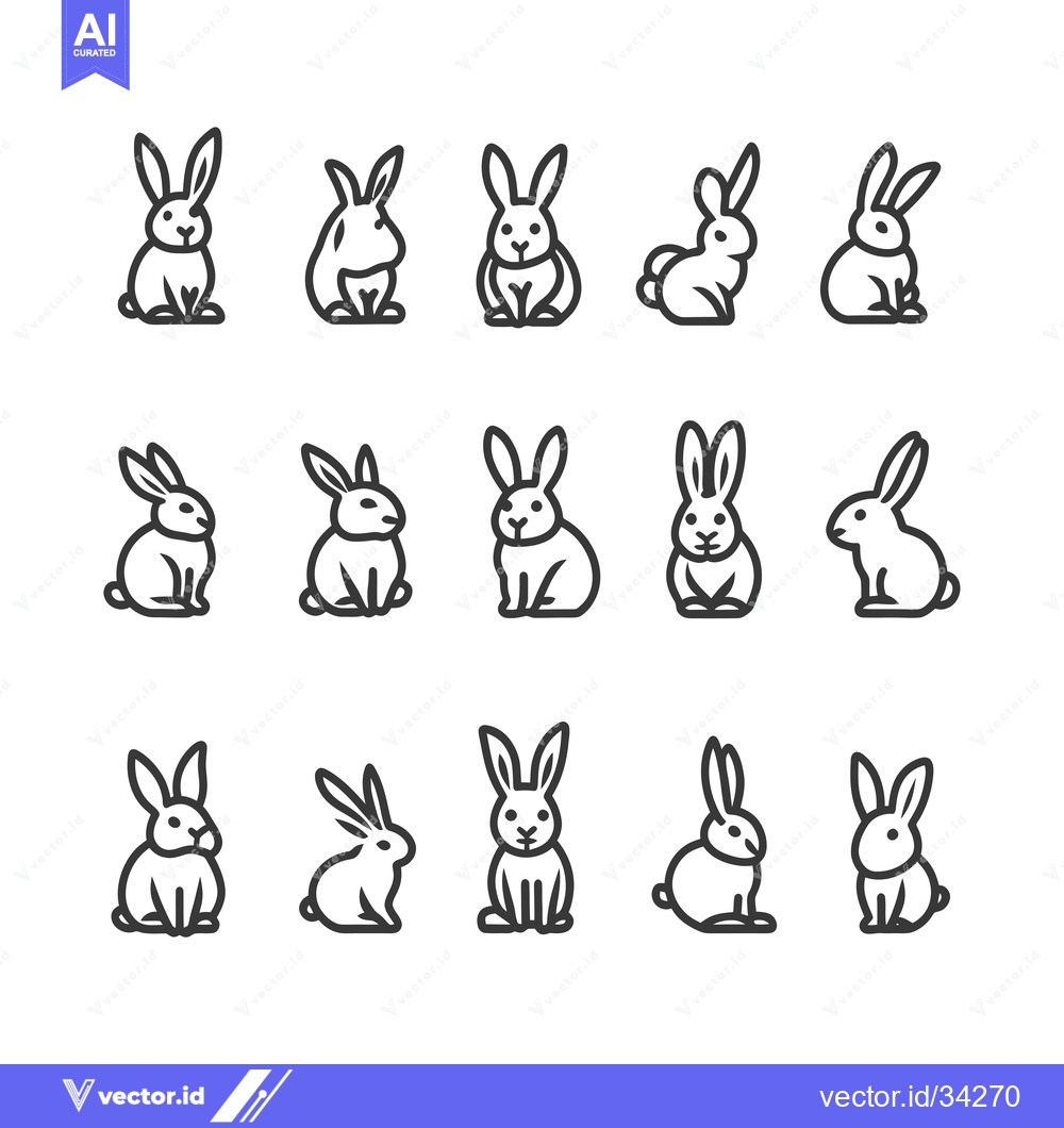 Premium Vector dari Collection of Simple Outline Bunny Illustrations