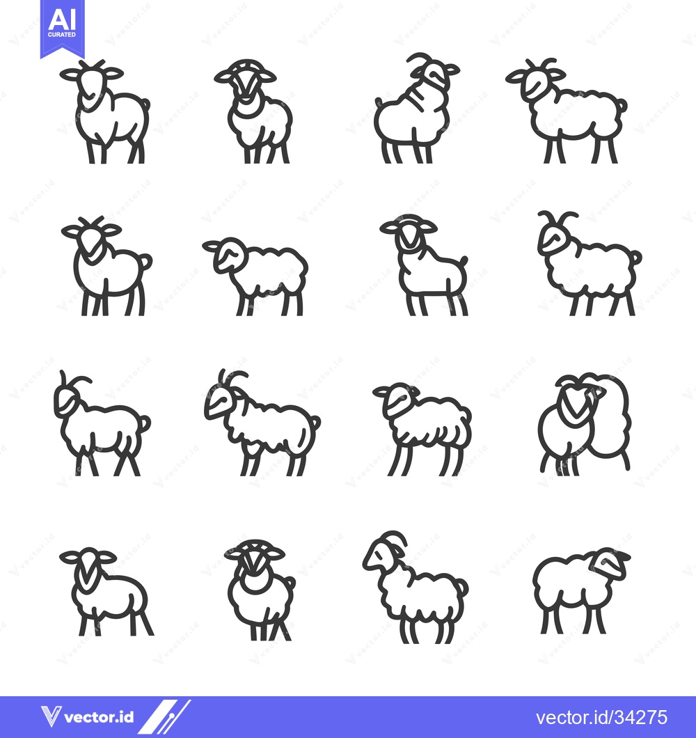Premium Vector dari Collection of Simple Sheep and Ram Line Icons