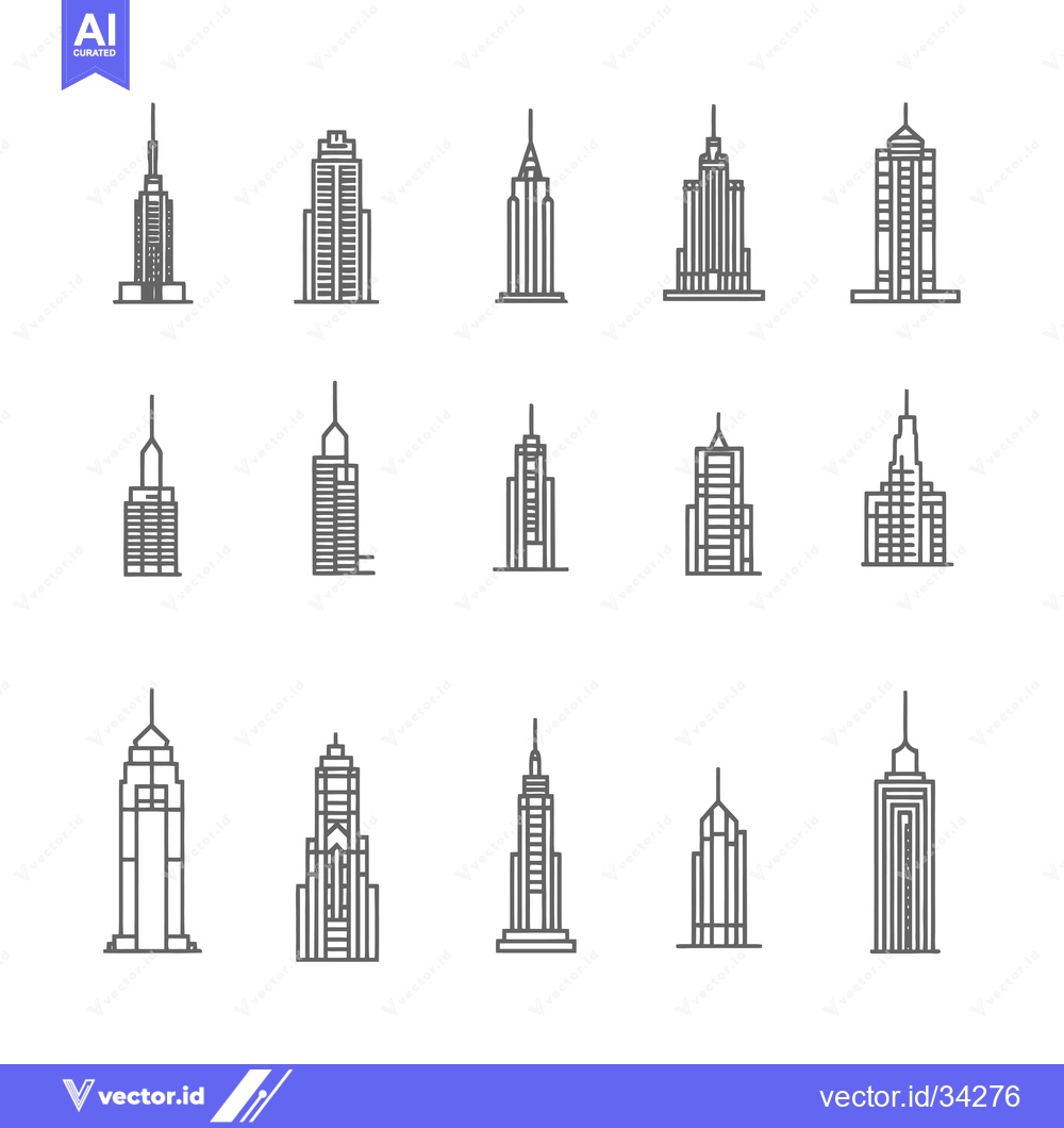 Premium Vector of Collection of Simple Skyscraper Line Drawings