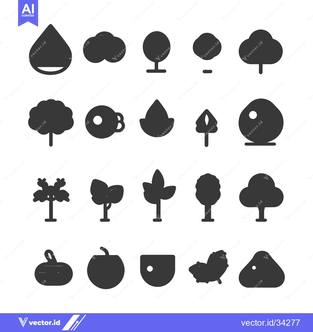 Premium Vector dari Collection of Simple Tree and Plant Silhouettes