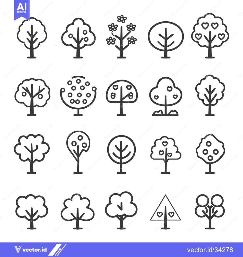 Premium Vector dari Collection of Simple Tree Icons with Different Shapes and Fruits