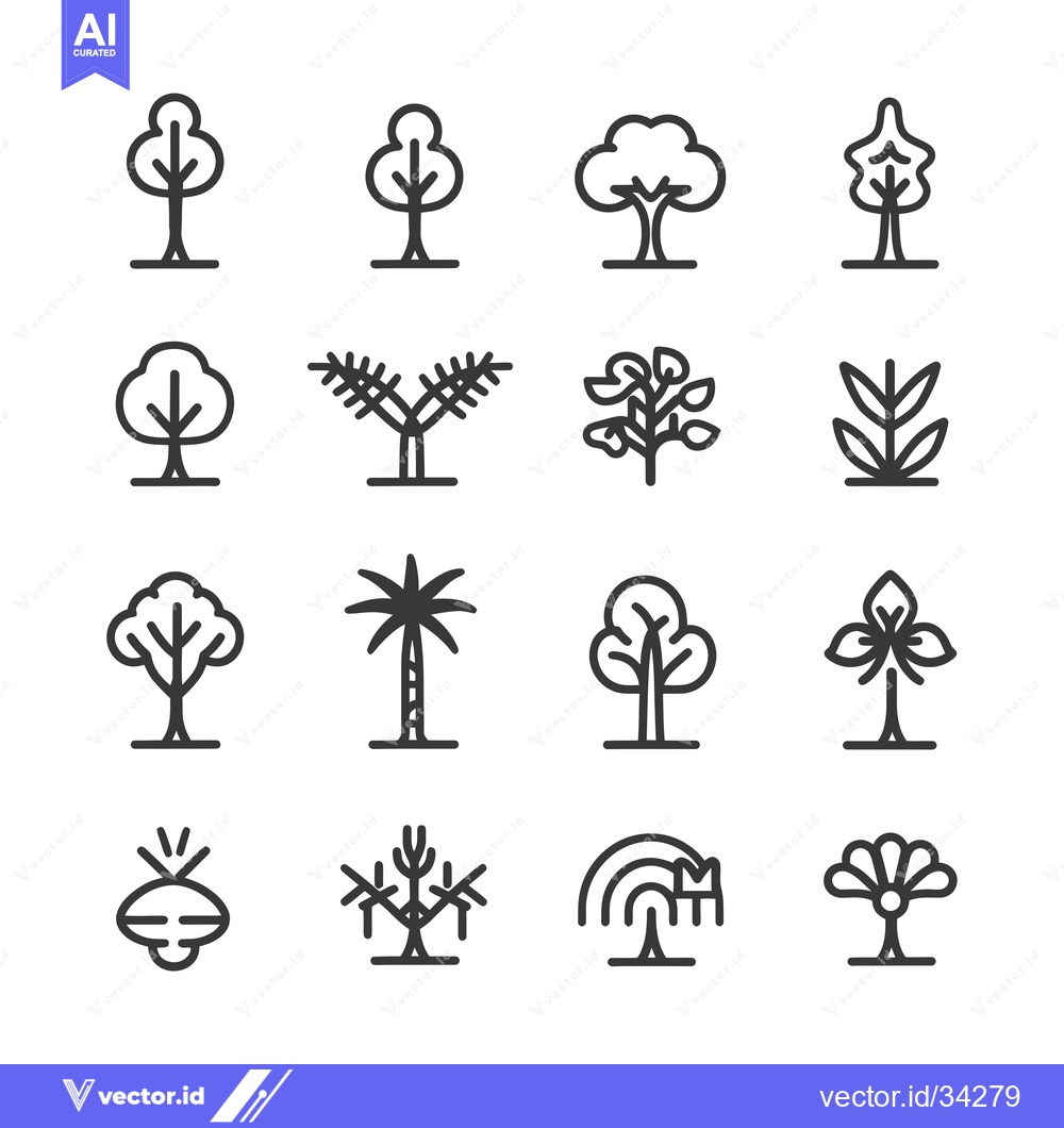 Premium Vector dari Collection of Simple Tree Line Icons