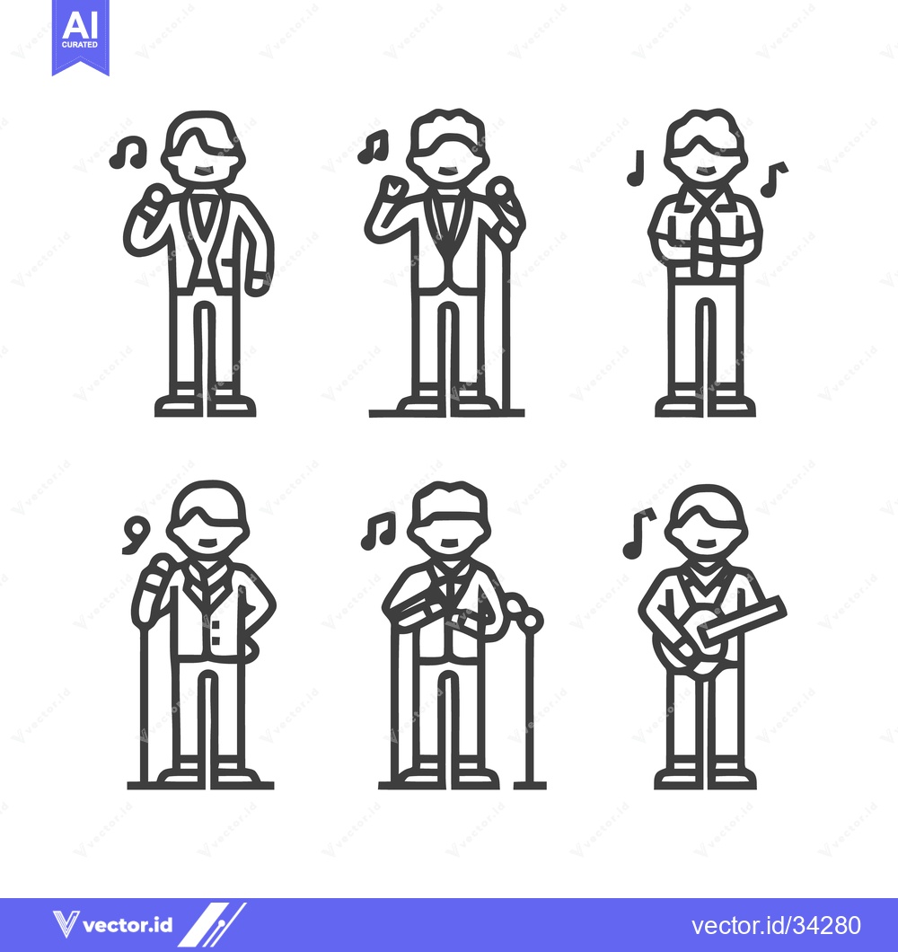 Premium Vector of Line art illustrations of singing people with musical notes.