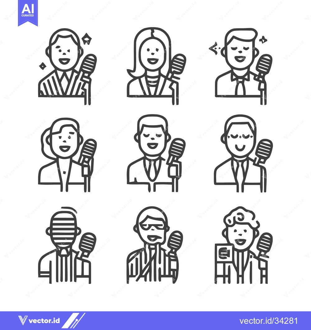 Premium Vector of Diverse Group of People Holding Microphones for Broadcasting.