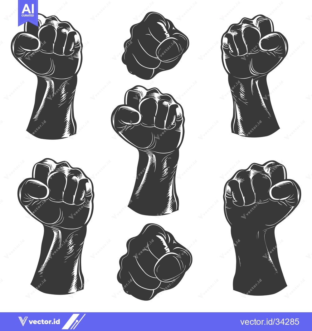 Premium Vector of Collection of Six Black and White Closed Fists