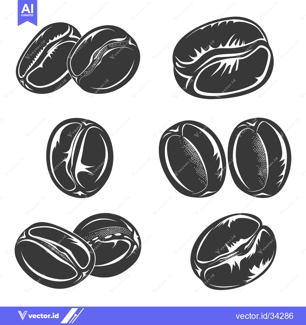 Premium Vector of Collection of Six Black and White Coffee Beans